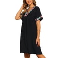 thumbnail image 4 of INSPIRE CHIC Boho Babydoll Dress for Women's Summer Embroidered V Neck Short Sleeve Flowy Shift Dress XS Black, 4 of 6