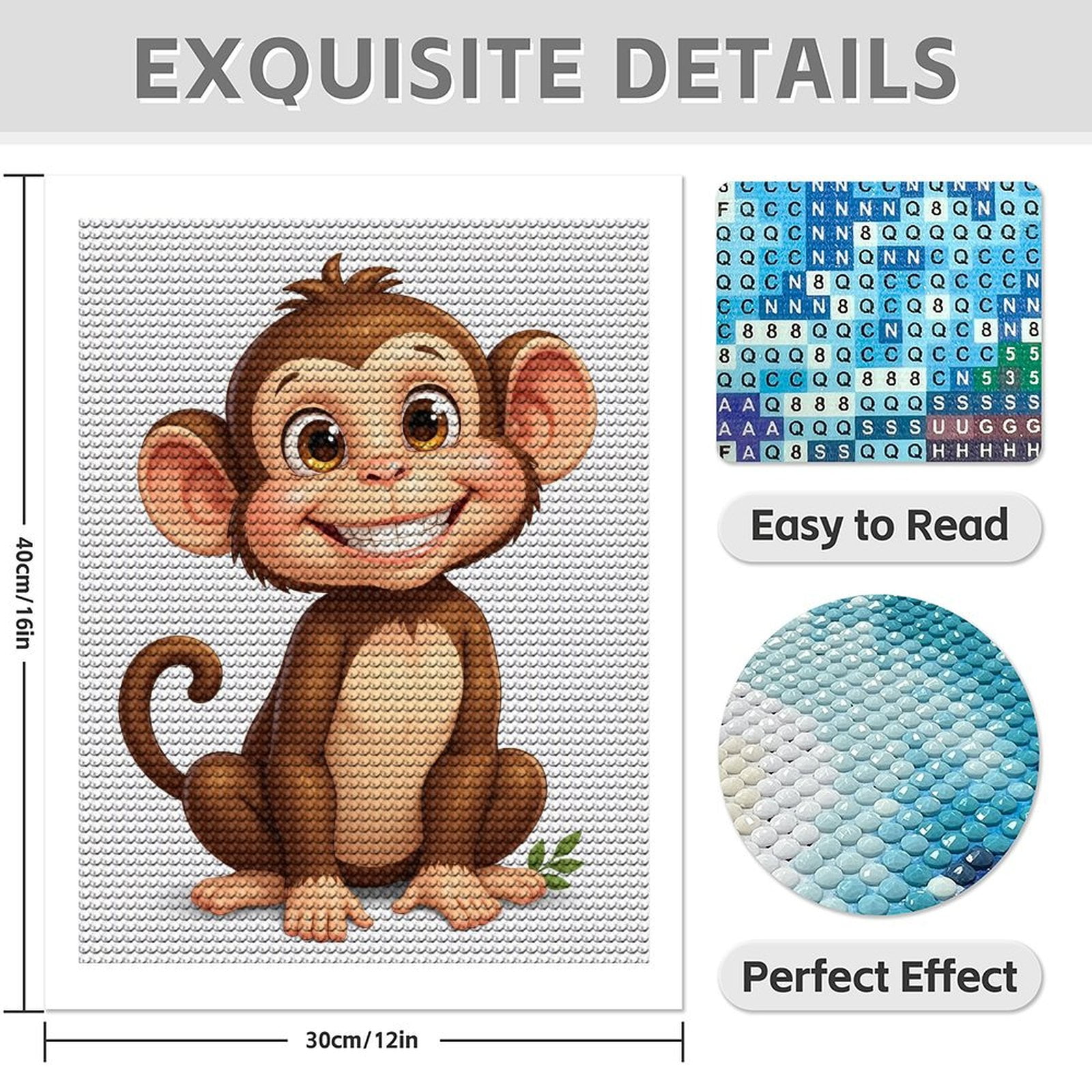 Diamond Art Kit for Adults, Cute Cartoon Monkey Smiling Diamond Painting for Adults Beginners, 5D DIY Diamond Art Painting Kits, Colorful Diamond Painting Craft for Home Decor 12x16