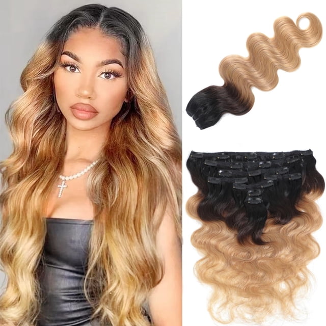 Extensiones de pelo con clip LUMIERE 1B/4/27 Ombre Body Wave, 120 g