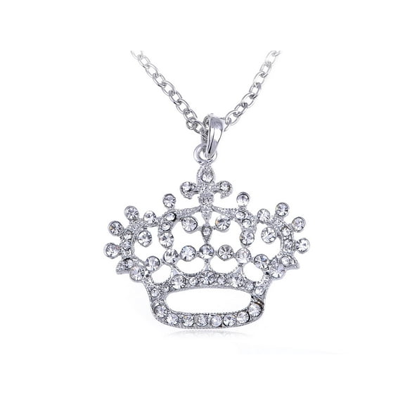 y Tone Clear Rhinestones Princess Queen Crown Pendant Necklace