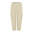 thumbnail image 5 of GZWYHT Summer Pants,High Waisted Pants,Hiking Pants Outdoor Pants /4 Summer Pants Capri Cargo Pants Lightweight Stretch Hiking Pants Overalls,Pants for Women,Palazzo Pants,Sweatpants Women,Beige,S, 5 of 9