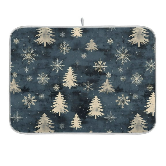 Pine Tree and Snow Dish Drying Mat 16x18 Absorbent Microfiber Draining Rack Pad for Kitchen Counter Sink
