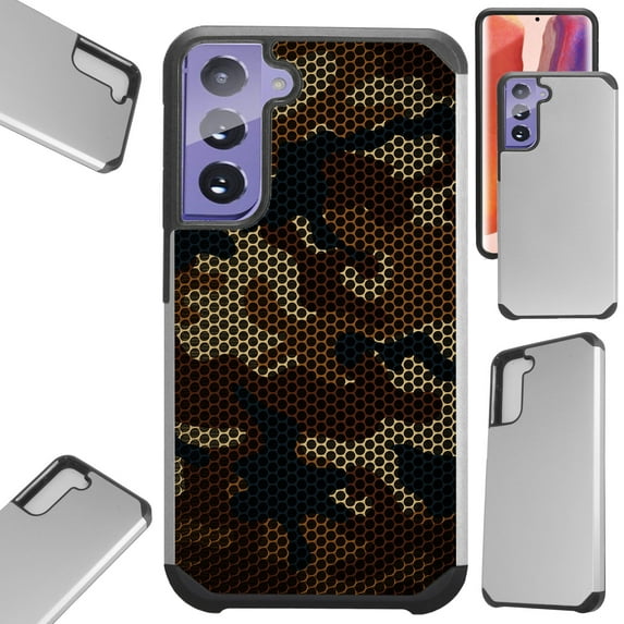 Compatible with Samsung Galaxy S21 5G Hybrid Fusion Guard Phone Case Cover (Camo Mesh Brown)