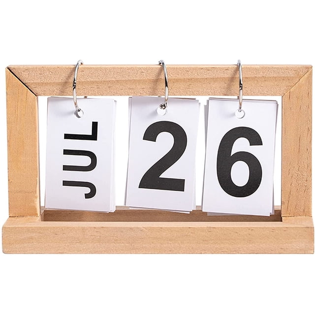 Calendario perpetuo Marco de madera Estilo retro vintage Calendario de escritorio Calendario con tapa de pie Calendario 2022