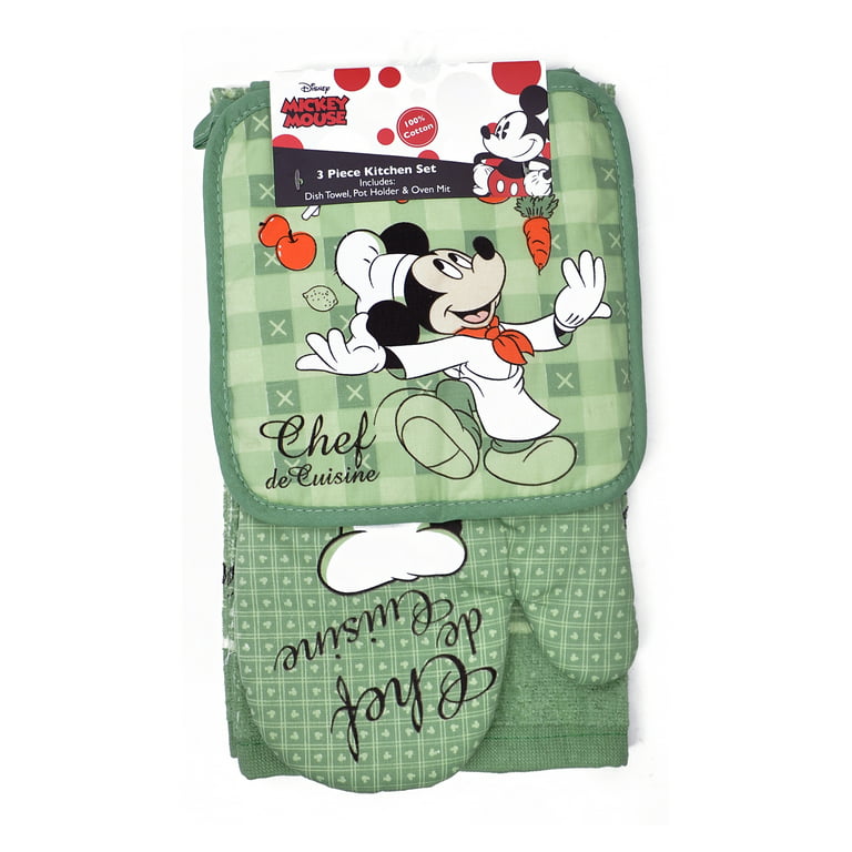 Set of 3 Disney Dish Towels & Oven Mitt Sketchbook Mickey Mouse Black White