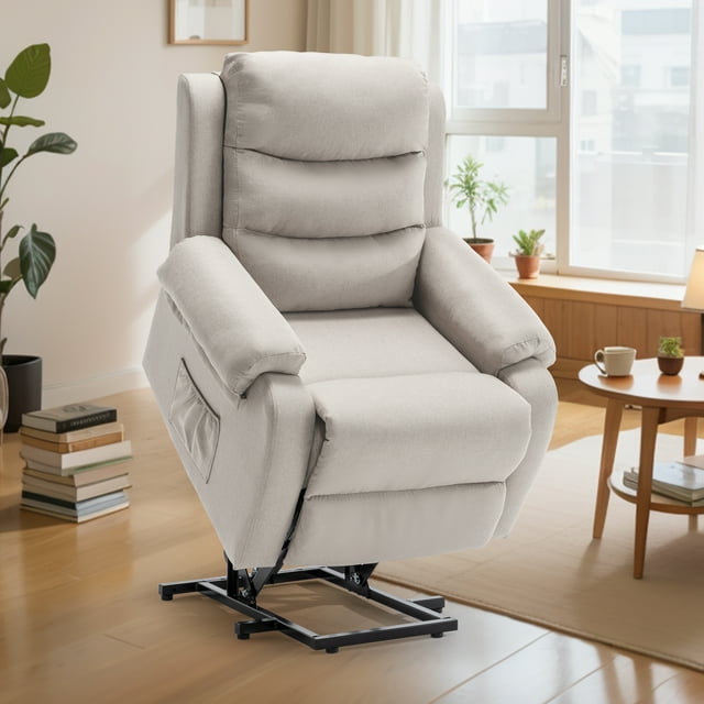 YSICK Petit Fauteuil Inclinable Releveur pour Aînés avec Télécommande en Lin pour Salon, Beige