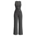 thumbnail image 6 of Women's 2 Piece Business Casual Outfits Striped Button Up Sleeveless Tank Tops with Pants Comfy Set Black XL(XL), 6 of 7
