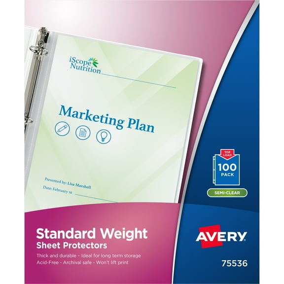Avery Semi-Clear Standard Weight Sheet Protectors, 100ct (75536)