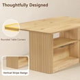 thumbnail image 4 of LAZZO 63.3" Rectangular Dining Table for 6 People, Modern Farmhouse Kitchen Table with 2-Tier Storage Shelf, Fluted Wood Table, Oak, 4 of 9