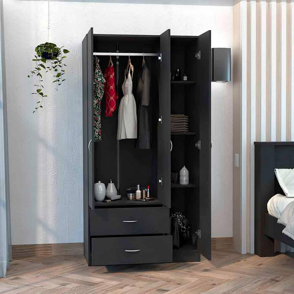 HomeRoots 478412 71.1 x 35.4 x 18.5 in. Black Manufactured Wood Two Drawers Combo Dresser