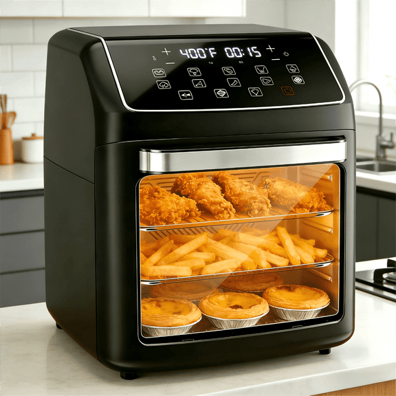 12.6Qt Air Fryer Oven with 10 Preset Cook Modes, 3 Layers Large Capacity Airfryer, Dishwasher Safe Nonstick Basket & Easy Clean, Gray