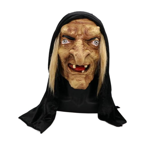 Witch Mask Scary Latex Headpiece with Attached Hood and Fake for Halloween Party Accessory 12X10 in