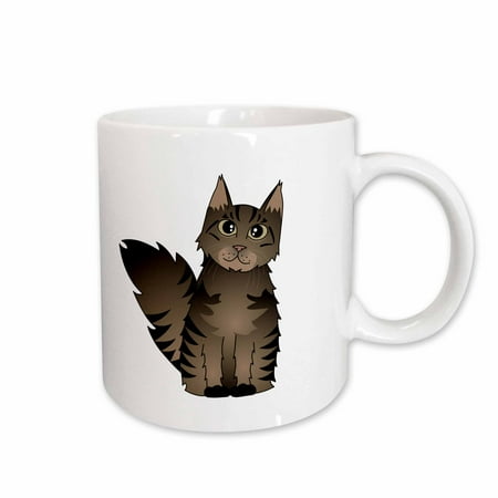 

3dRose Cute Maine Coon Cartoon Cat - Brown Tabby Ceramic Mug 15-ounce