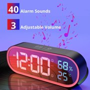 Mirror Digital Alarm Clock, Led Digital Clock, Large Time/Temperature/Humidity Display, 40 Ringtone Music, Snooze, Portable Morning Alarm Clock, Usb Charge, Black Alarm Clock