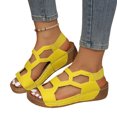 thumbnail image 2 of Domuza Women's Slip On Wedge Sandals Summer Comfortable Hollow Out Platform Sandals for Women Chunky Wedges Ankle Strap Open Toe Wide Width Casual Beach Sandal Yellow 6.5（EU-37）, 2 of 4