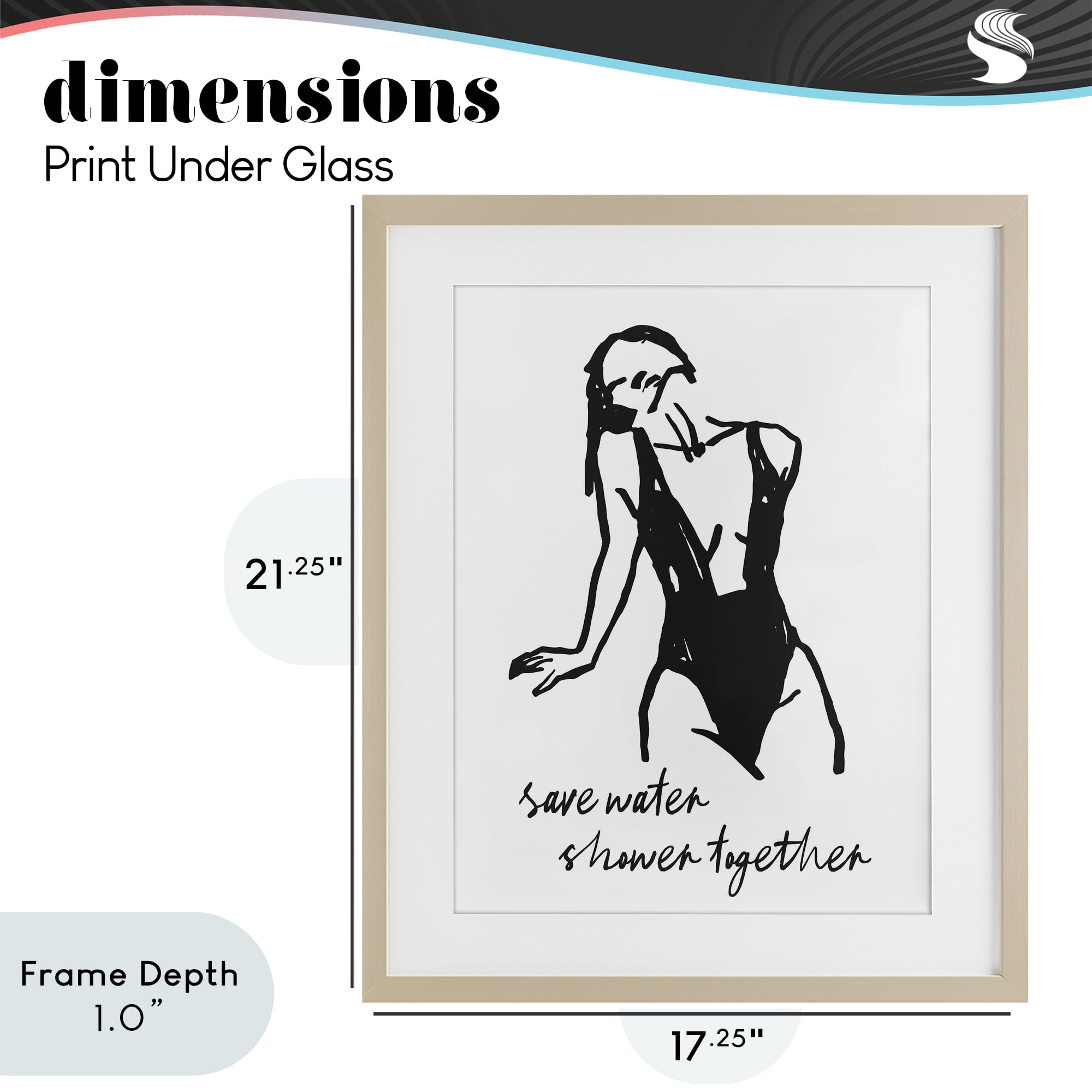 Stupell Industries Save Water Shower Together Birch Framed Print Under Glass, design by Lettered and Lined