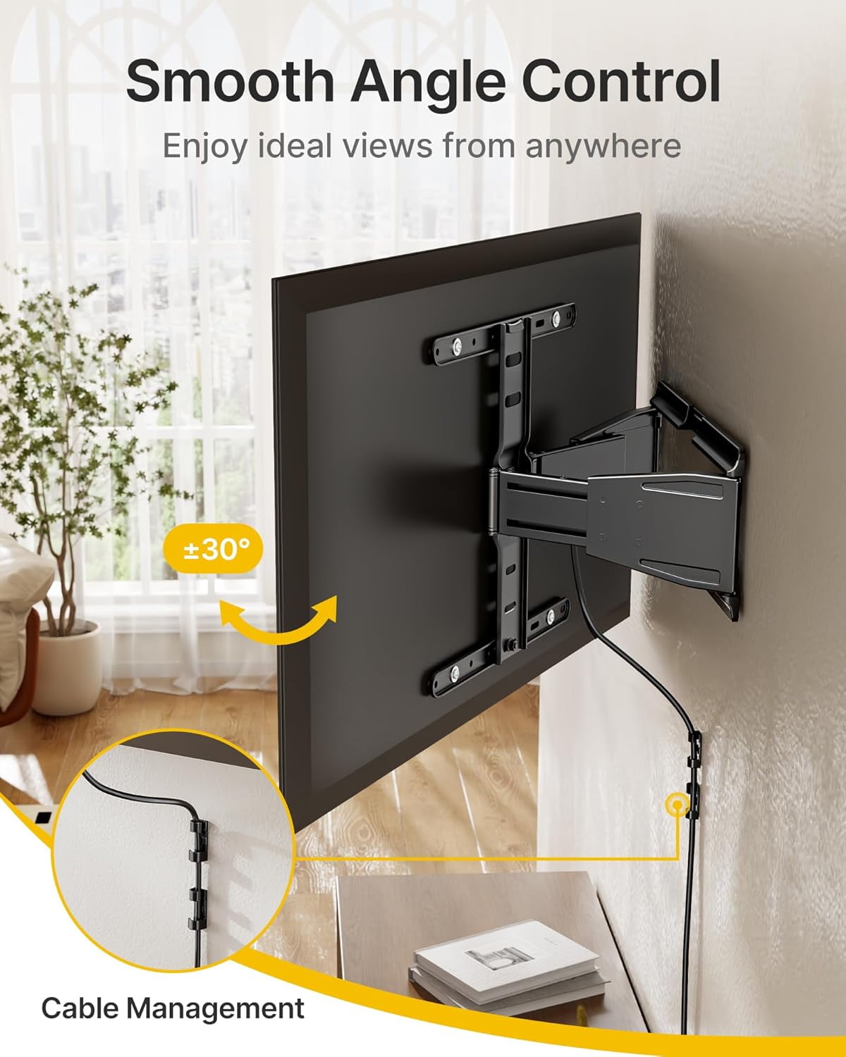 monTEK 0.77" Ultra Slim Full Motion TV Wall Mount for 37–75" TVs, Dual Arm Articulating Bracket, 143 lb Capacity, VESA 100x200–400x400, Fits 16"/18" Studs, 4× Load Tested