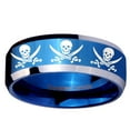 thumbnail image 2 of Tungsten Multiple Skull Pirate 8mm Glossy Blue Two Tone Polished Beveled Edges Men Ring, 2 of 2