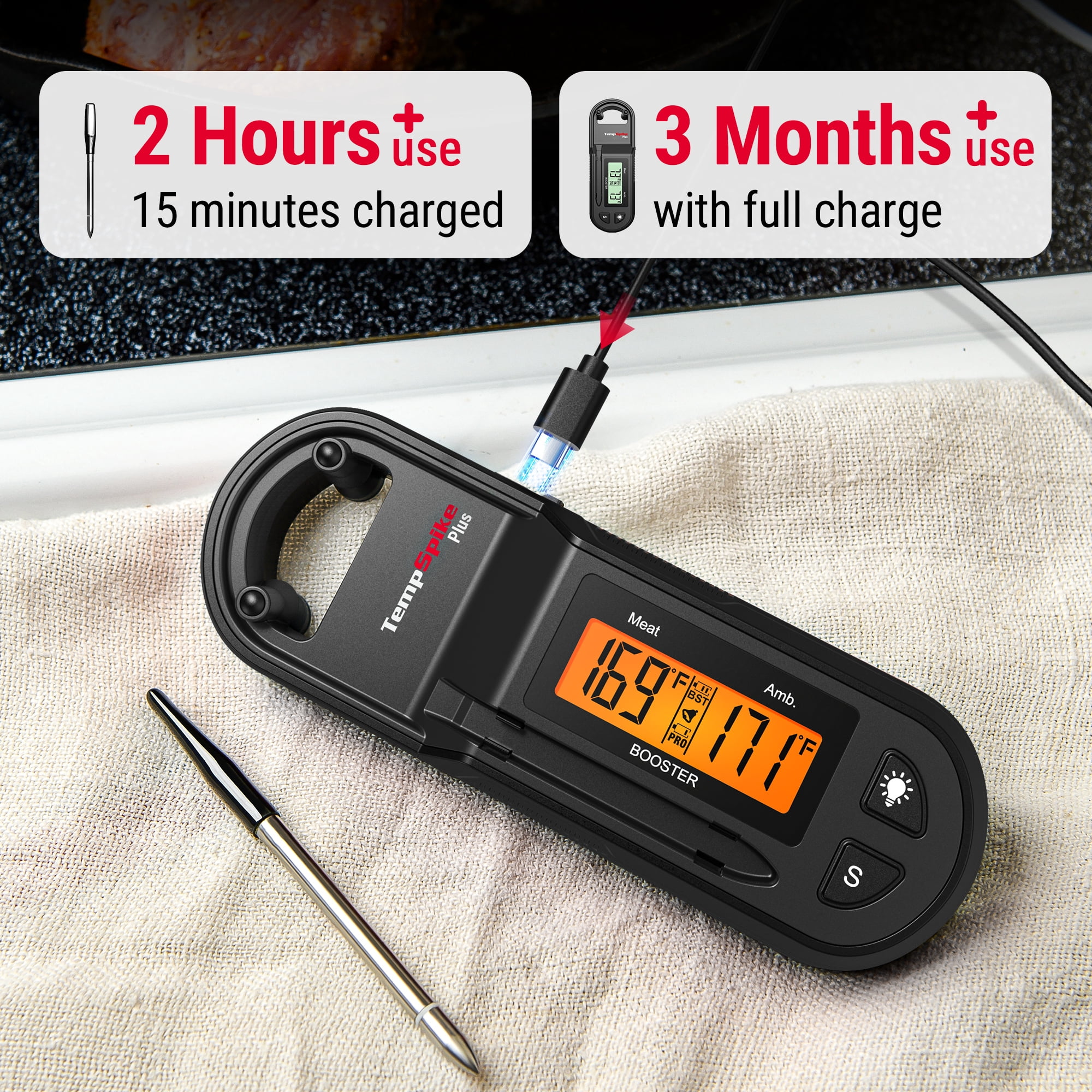 ThermoPro TempSpike Plus Wireless Meat Thermometer with Ultra Thin Probe, Smart Bluetooth Meat Thermometer for Grilling Smoking BBQ Android/iOS Compatible