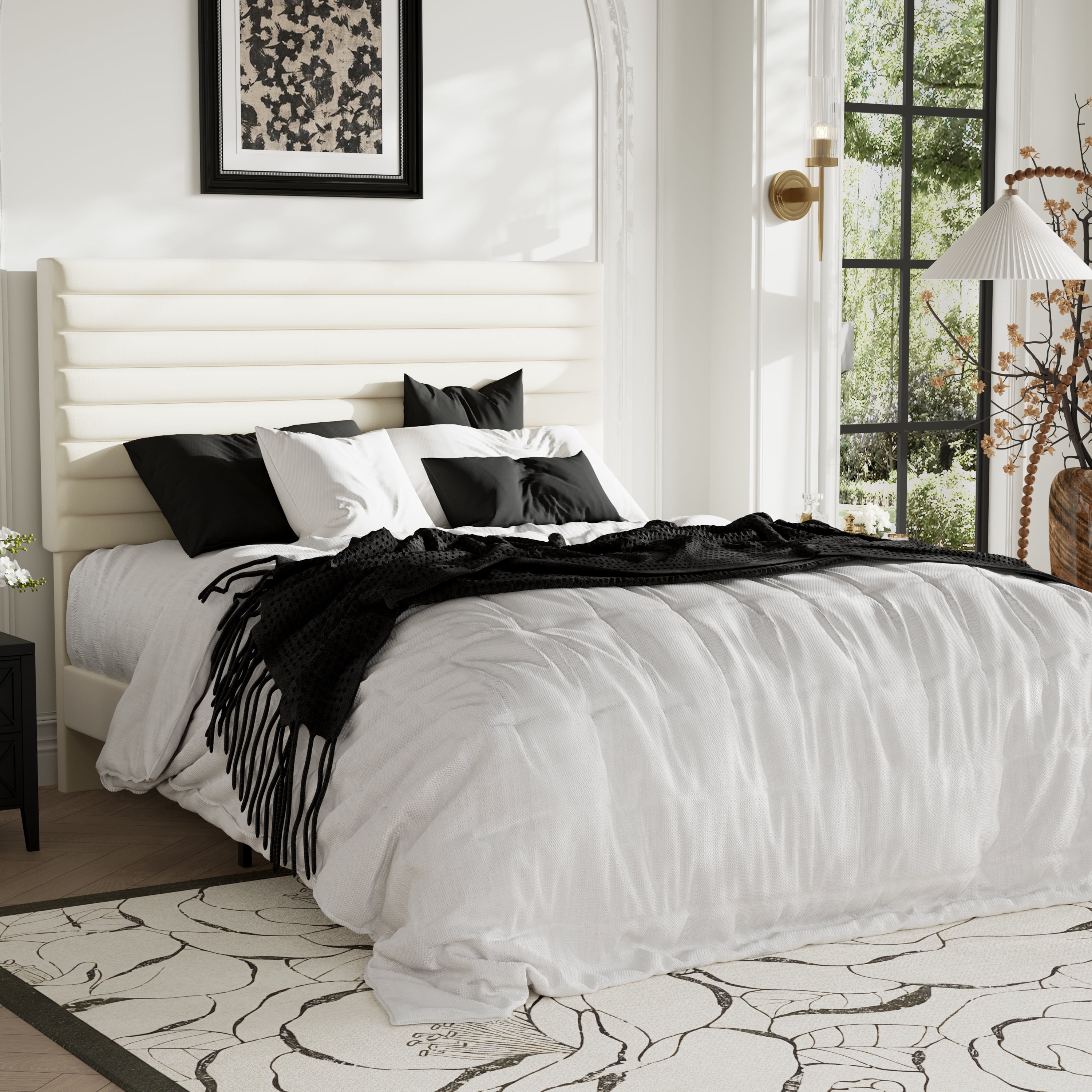 Allewie Full Size Adjustable Headboard Bed Frame with 7.9'' Underbed Storage, No Box Spring Needed, Cream White