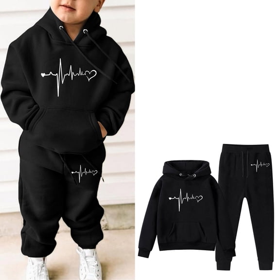 LIUYUNNN Kids Tracksuit Sets 2pc Long Sleeve Black Letter California Hooded Sweatsuits and Jogger Pants Warm Fall Winter Clothes Boys Girls Jogger Set 8-10 Years Boys Girls Autumn and Winter Outfits