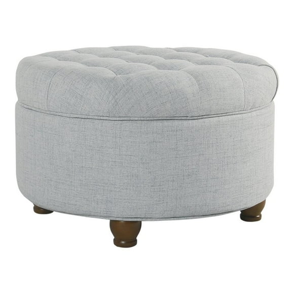 HomePop Large Button Tufted Round Storage Ottoman, Light Blue