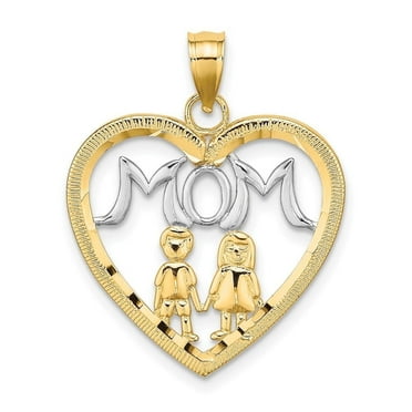 Auriga Fine Jewelry 14K Yellow Gold with Rhodium MOM Heart Charm for Women (L- 0.95 inch, W- 0.82 inch)