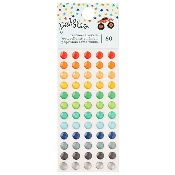 Pebbles Cool Boy Enamel Dots 60/Pkg-Silver Foil