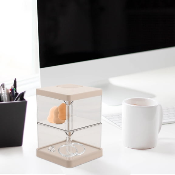 WESIEVYA Beige Multi-Layer Jewelry Box with Rotating Desktop Organizer and Cover for Secure Storage