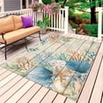 thumbnail image 4 of Outdoor Rug 3x5 ft Coral Seagrass Outdoor Large Area Rug Non Slip Rubber Eucalyptus Starfish Shell Linen Wood Front Door Mat RV Rug Carpet Patio Outdoor Rugs for Backyard Balcony Deck Porch Indoor, 4 of 9