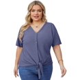 thumbnail image 2 of Cueply Womens Plus Size Tops Short Sleeve V Neck Waffle Knit Tunic Blouse Tie Front Button up T Shirts, 2 of 5