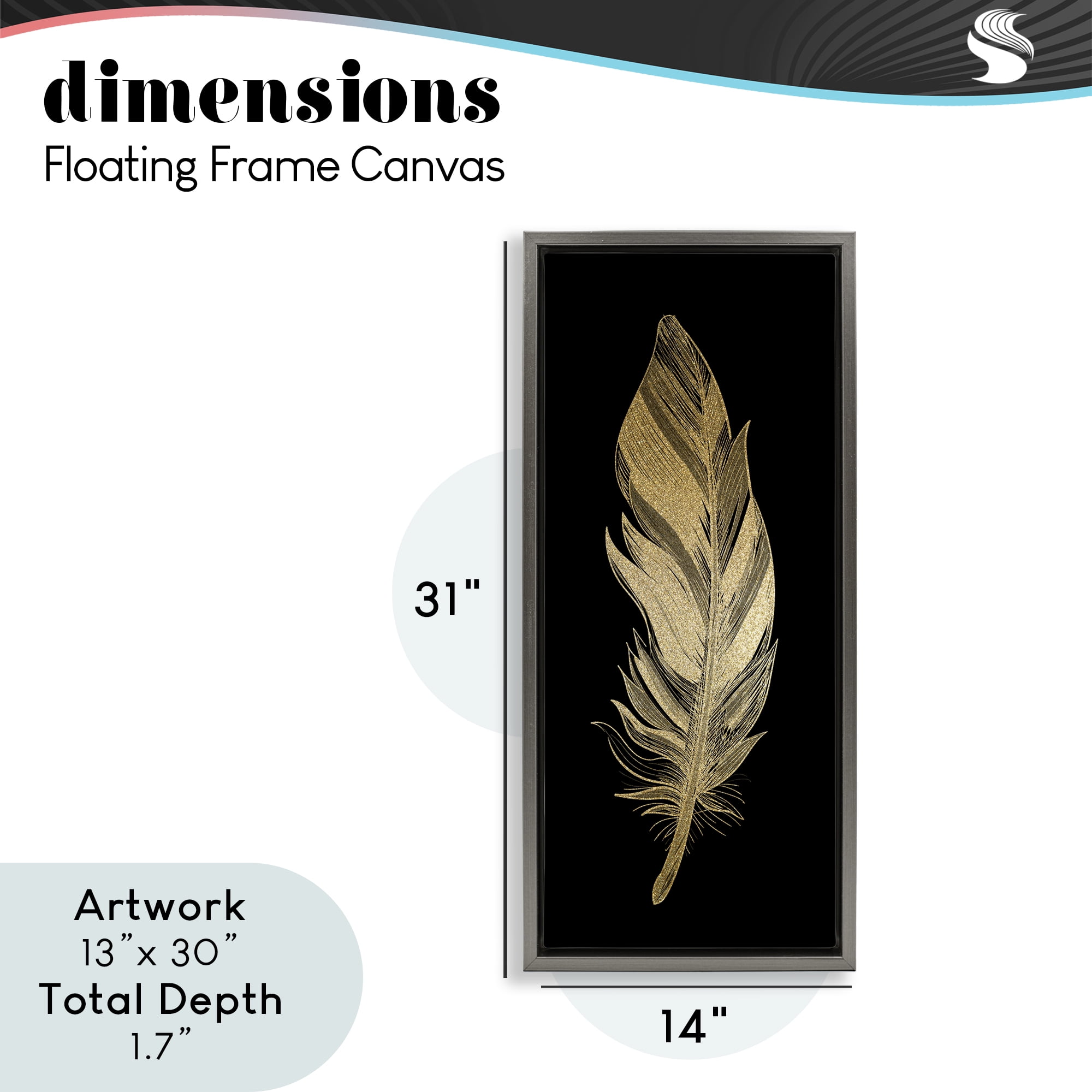 Glam Lined Feather Gray Framed Floater Canvas Wall Art, design by Kim Allen