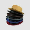 thumbnail image 3 of Men Women Retro Wide Brim Boater Flat Top Hats Fedora Hat Classic Pork Pie Hat Gentleman Cap, 3 of 5