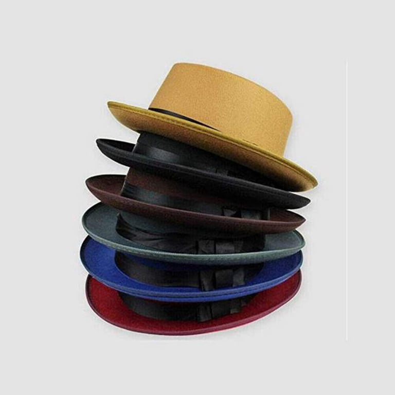 Vintage Felt Fedora Hat with Decorative Belt Panama Pork Pie Style Headwear Cotilafi Classic Pork Pie Hat with Feathers Flat Top Fedora  main image 4