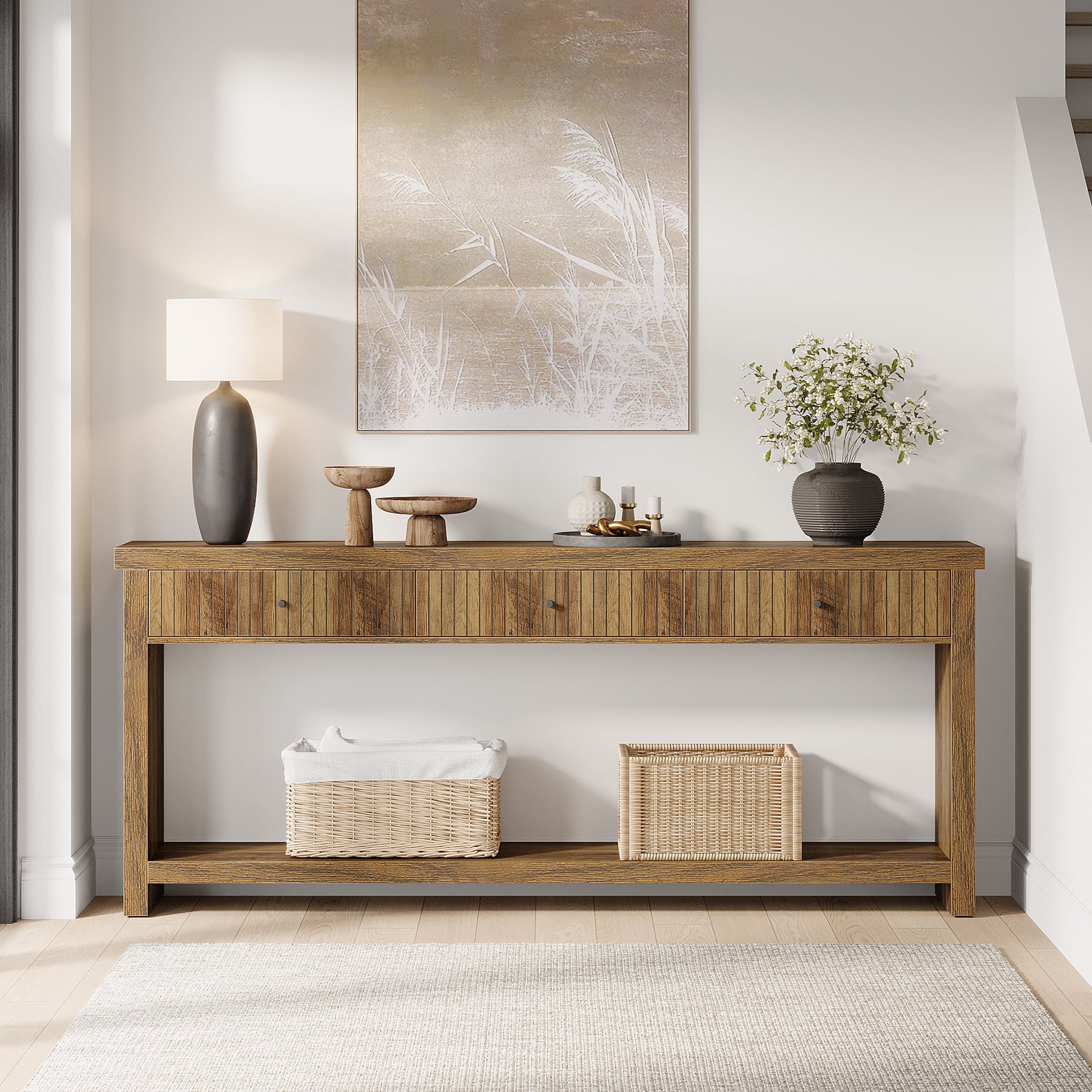 Wood Console Table Long Sofa Table with 3 Drawers, 70.9 inch Entryway Table