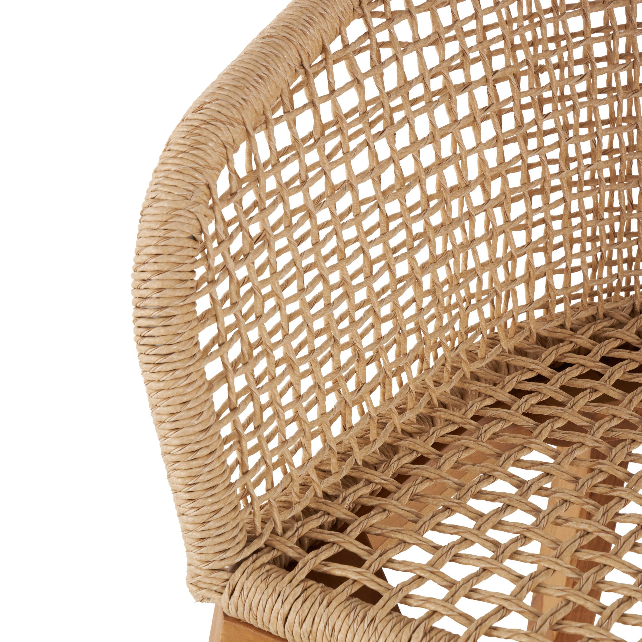 DecMode Plastic Rattan Handmade Woven Rounded Lounge Chair with Teak Frame, Light Brown