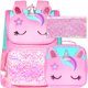 thumbnail image 1 of Mochila KLFVB, 3 unidades, unicornio con lentejuelas para niñas, con lonchera rosa, 15 pulgadas, 1 of 9