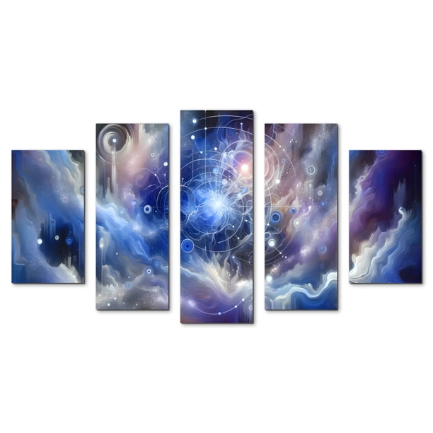 Cuadro decorativo para sala Cuadros Abigail Abstracto Nebulosa Cosmos Azul Set de 5 piezas