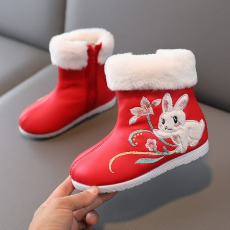 

Girls Hanfu Shoes Embroidered Shoes Short Boots Embroidered Shoes Ethnic Style Plus Velvet Children Year Cotton Boots