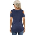 thumbnail image 2 of JYLFC Cold Shoulder Shirts for Womens Short Sleeve Summer Blouse, Navy Blue XL, 2 of 3