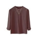thumbnail image 5 of pstuiky hombres de manga larga, Camisa de lino holgada de manga larga con cordón y cuello en V para hombre, color liso camisetas de hombre xxl, 5 of 5
