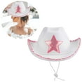 thumbnail image 4 of Segolike West Cowboy Hat with Tiara Sequin Star Sun Hats White Felt Wide Brim Novelty Hat , Women Ladies, Dress up ,Fancy Dress, 4 of 7