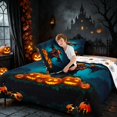 thumbnail image 4 of Homewish Halloween Scarecrow Pumpkin Queen Comforter Set, Bat Maple Leaf Comforter Sets Queen, Teal Dark Blue Orange, Pumpkin Bat Reversible, 3-Piece 1 Comforter and 2 Pillowcases, 4 of 6