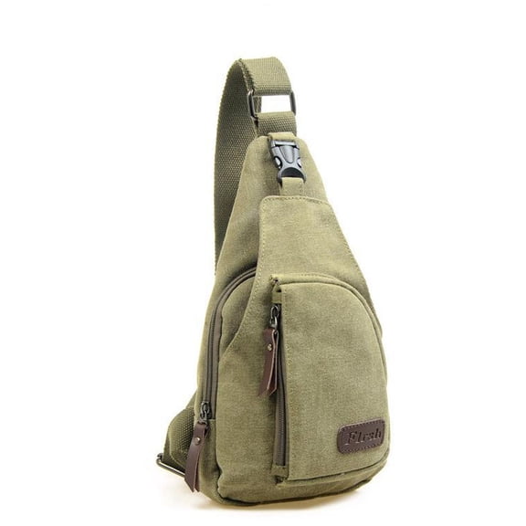Raindrops Hemoton Cool Men's Outdoor Sports Casual Canvas Unbalance Backpack Shoulder Bag Crossbody Sling Chest Bag Size S Army Green