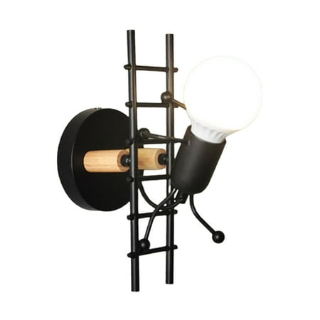 

Nodic Wall Lamp Creative Metal Simple Cartoon Robot Sconce Lamps for Indoor Black