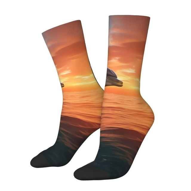 Balery Sunset Dancing Dolphin B Calcetas Largas con Estampado para Hombre y Mujer – Suaves y Transpirables, Talla Única (US 5-11)