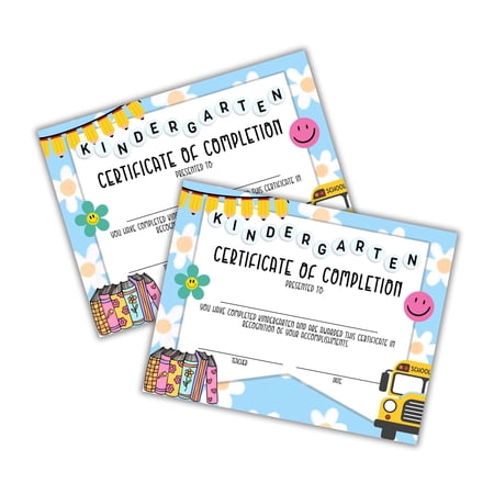 Kindergarten Certificate of Completion Graduation Diploma 30pk 8.5x11 90s Seed Friendship Bracelet Checkered Neutral Award Theme Trendy Minimalist
