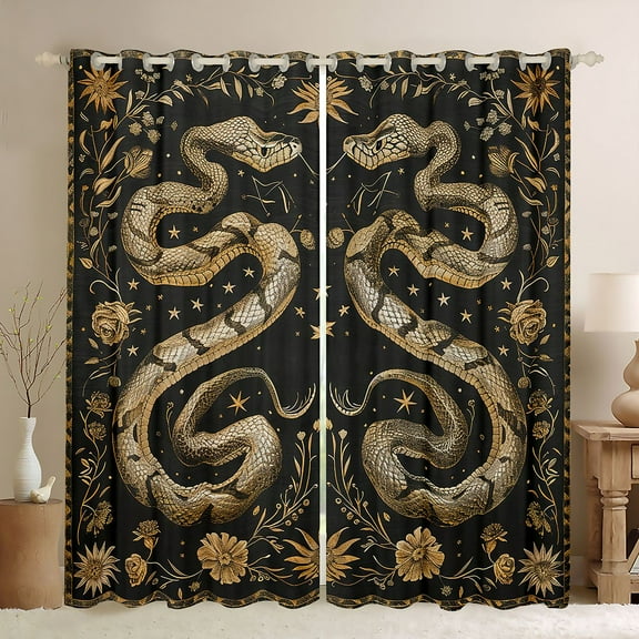 Homewish Bohemian Snake Animal Black Out Curtains, Hippie Rustic Flower Plant Curtains Pack of 2 (42x63 Each), Vintage Southwestern Bedroom Curtains, Window Curtains Bedroom Decor
