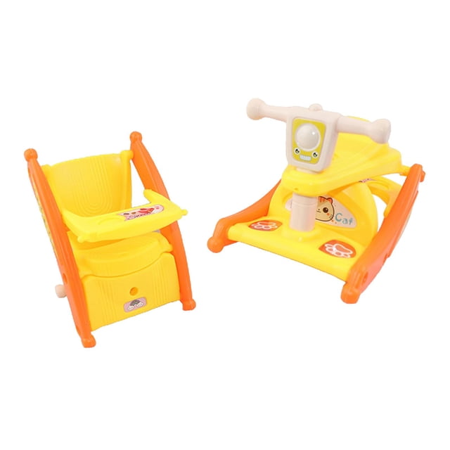 2 Piezas de Plástico 1/6 Articuladas Silla de Comedor con Coche Mecedora, Juguetes para de Imitación Muebles para Accesorios CUTICAT Coche balancín de muñeca