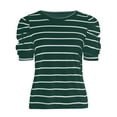 thumbnail image 3 of Women Summer Fashion Bubble Sleeve Striped T Shirt V Neck Soft Breathable Casual Wear, 3 of 4